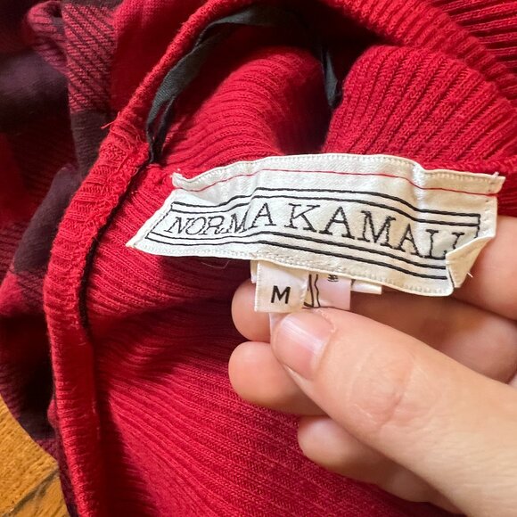 Vintage Norma Kamali 80's Plaid Women's Short Skirt Size Medium Knit Material - Picture 3 of 10